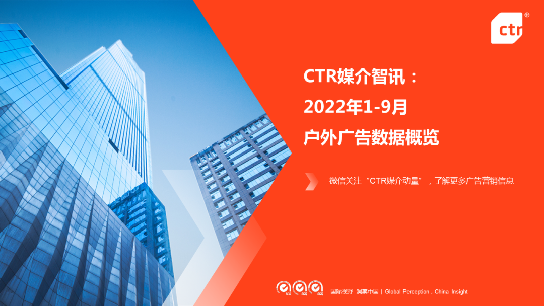 CTR：2022年1-9月傳統(tǒng)戶外廣告同比減少30.0%